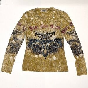 Y2K Burnout Long Sleeve Embellished Shirt Spy Zone Exchange Size Large